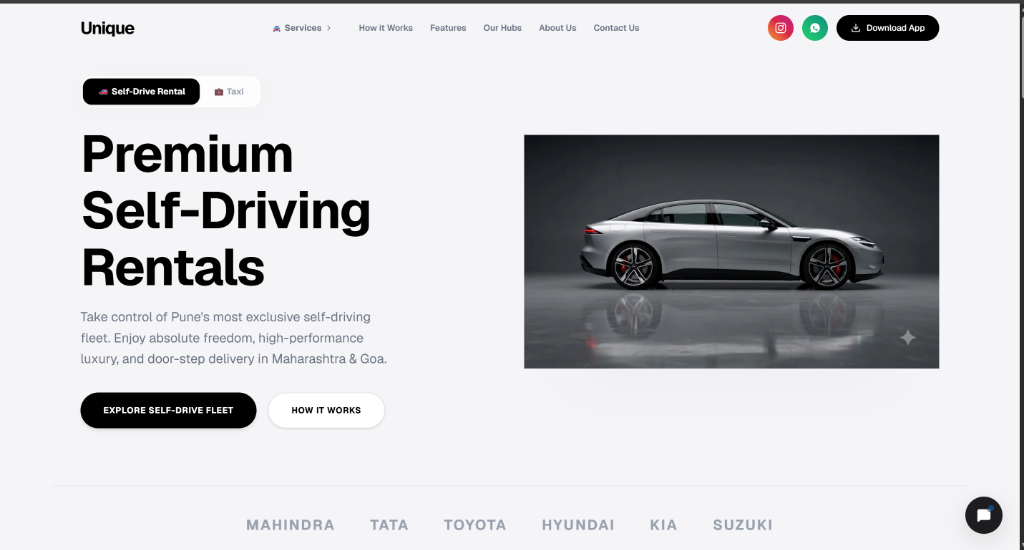 Unique Car Rentals Live Interface